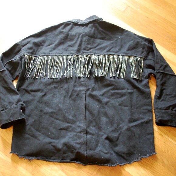 Peach Love California Oversized Black Fringe Bling Shacket - Picture 5 of 5
